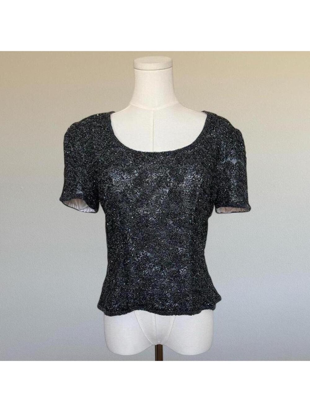 90s 100% silk beaded top from Adrianna Papell.